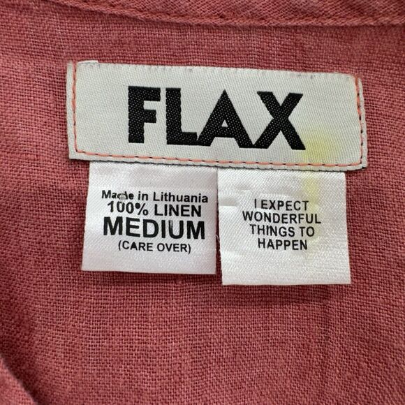 FLAX Womens Linen Button Up Top Size Medium Pink Long Sleeve Lagenlook Beachy - Picture 3 of 8